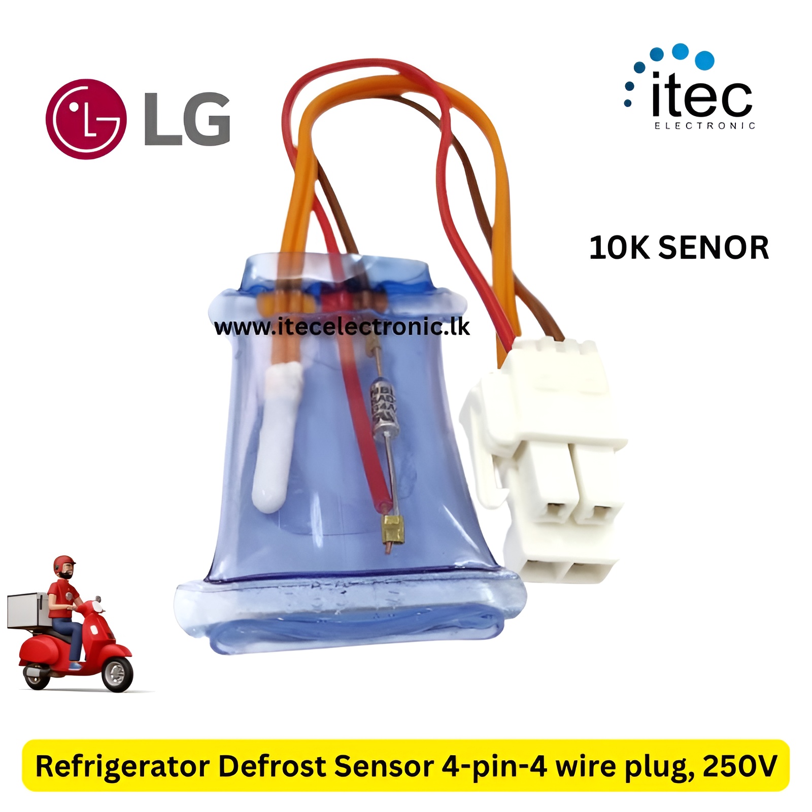 LG Defrost Sensor, LG Refrigerator Defrost Sensor LG Sensor, Replacement 4 wire bimetal 10K