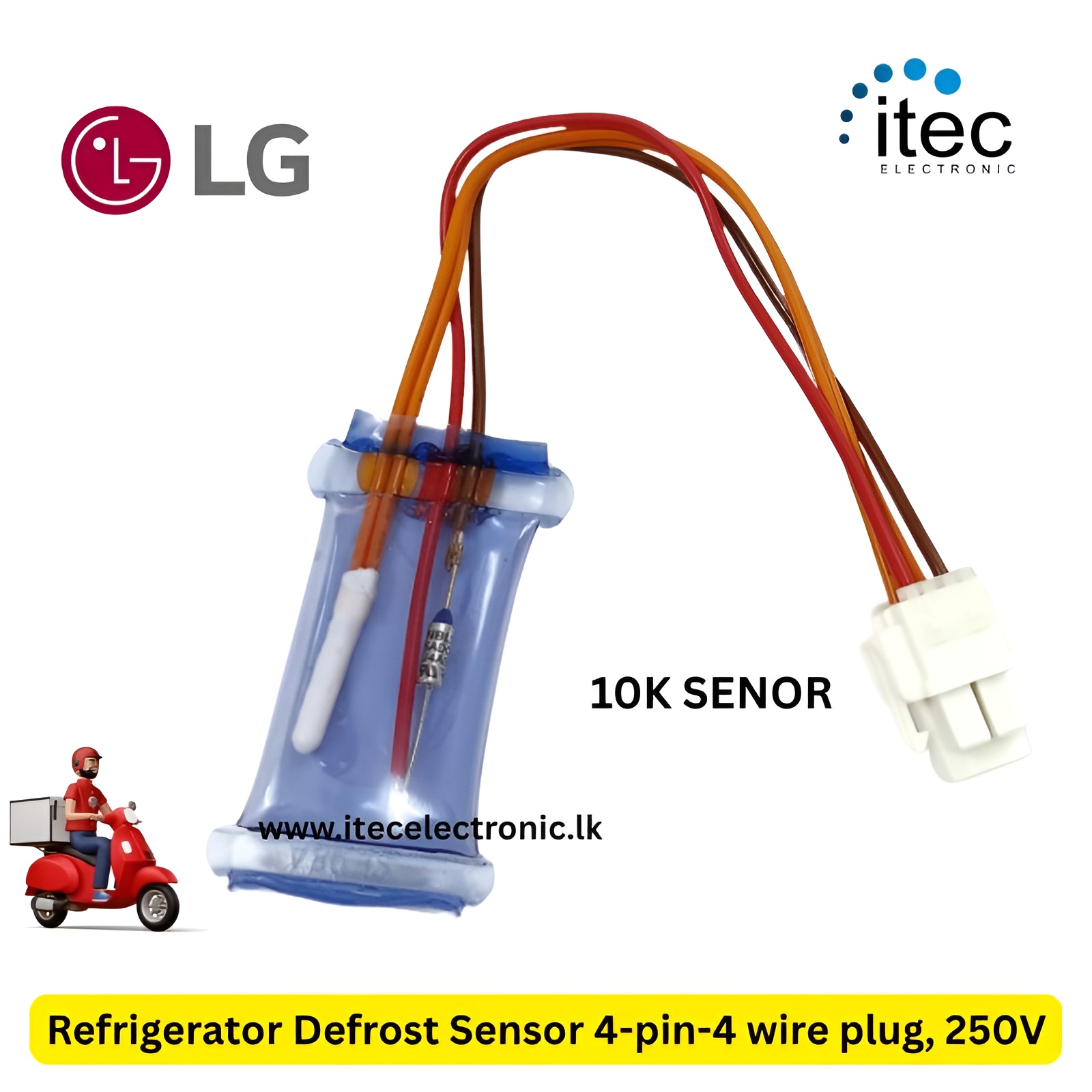 LG Defrost Sensor, LG Refrigerator Defrost Sensor LG Sensor, Replacement 4 wire bimetal 10K - Image 2