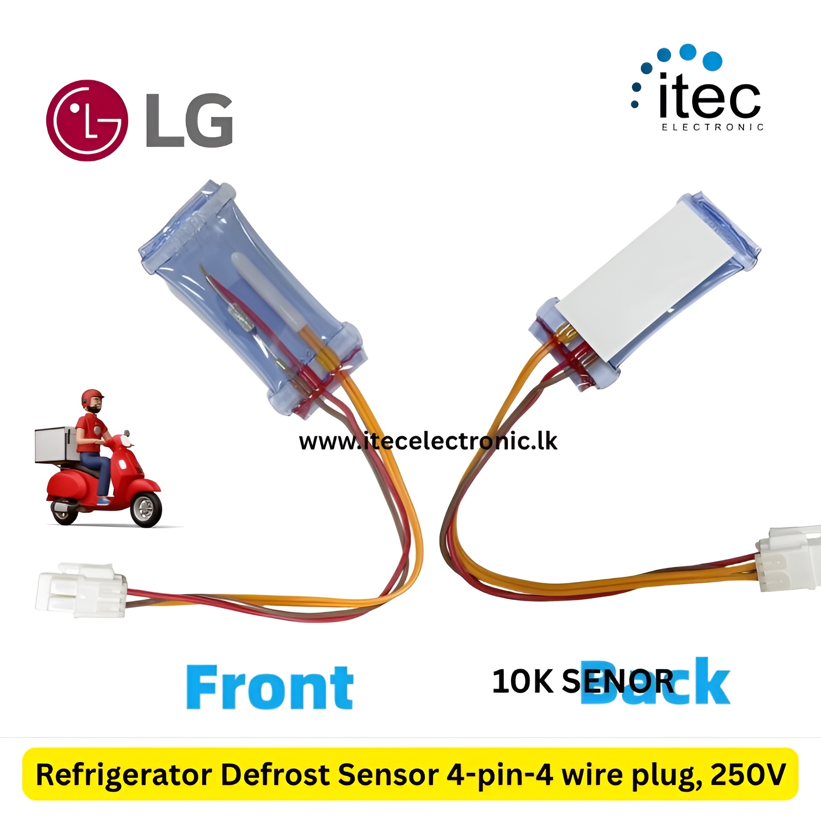 LG Defrost Sensor, LG Refrigerator Defrost Sensor LG Sensor, Replacement 4 wire bimetal 10K - Image 3