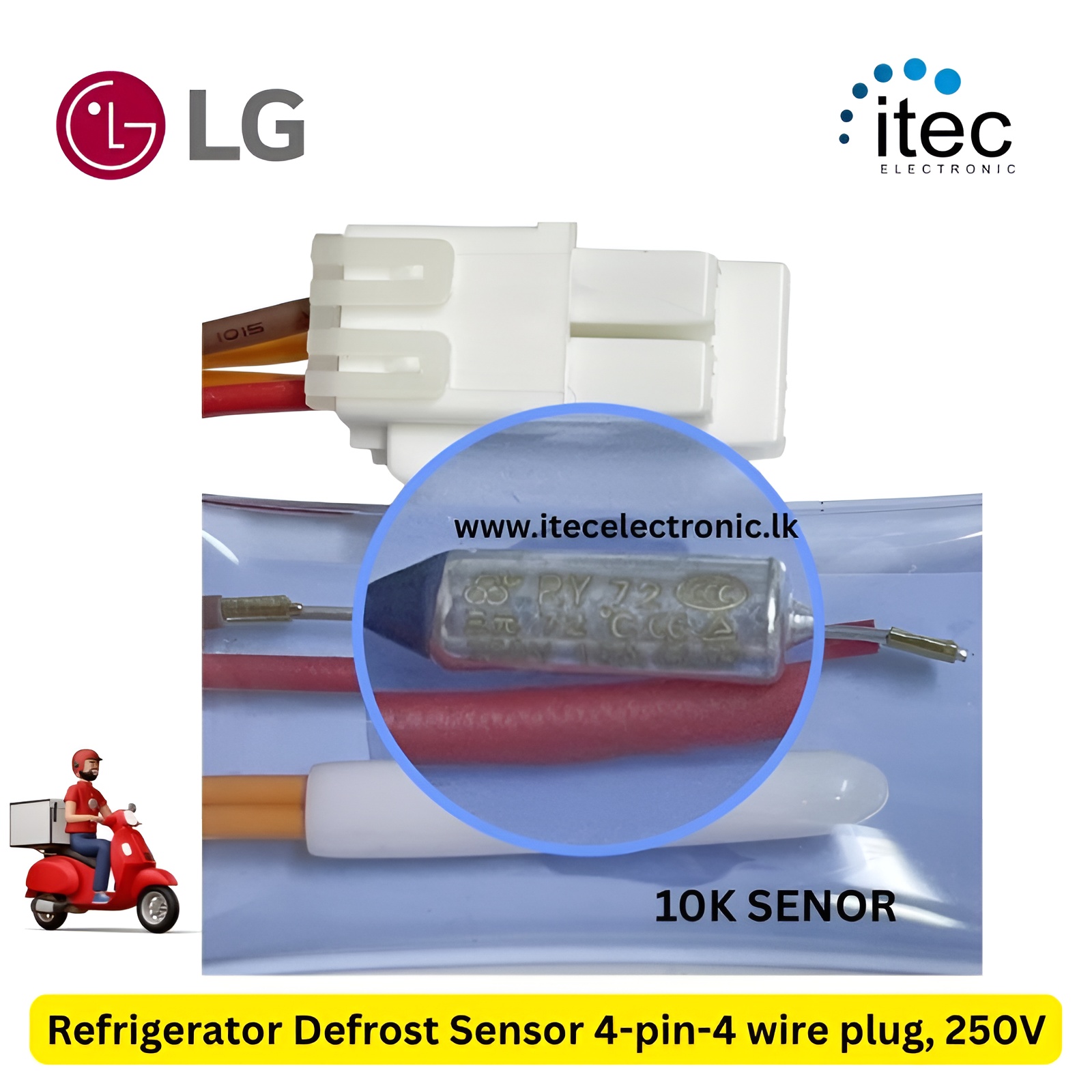 LG Defrost Sensor, LG Refrigerator Defrost Sensor LG Sensor, Replacement 4 wire bimetal 10K - Image 4