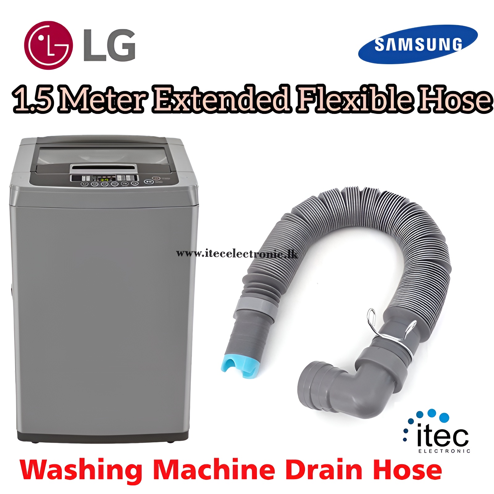 WASHING MACHINE EXTENDED 1.5M L-SHAPE DRAIN OUTLET EXPANDABLE FLEXIBLE WASHING MACHINE HOSE ESPECIALLY FOR SAMSUNG AND LG