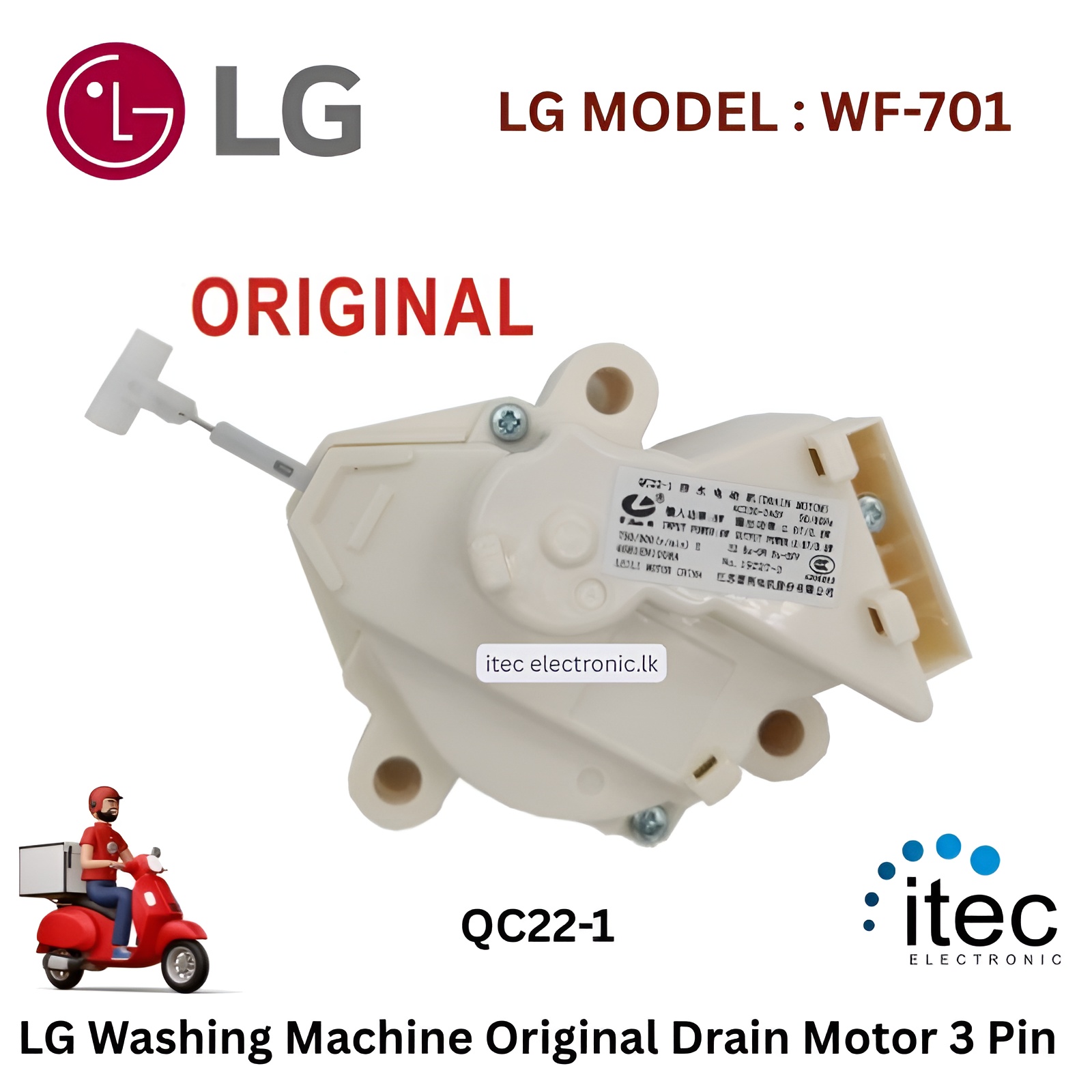 Washing Machine LG FUZZY LOGIC 7.0KG WASHING MACHINE LG MODEL : WF-701 Washing Machine Original Drain Motor 3 Pin