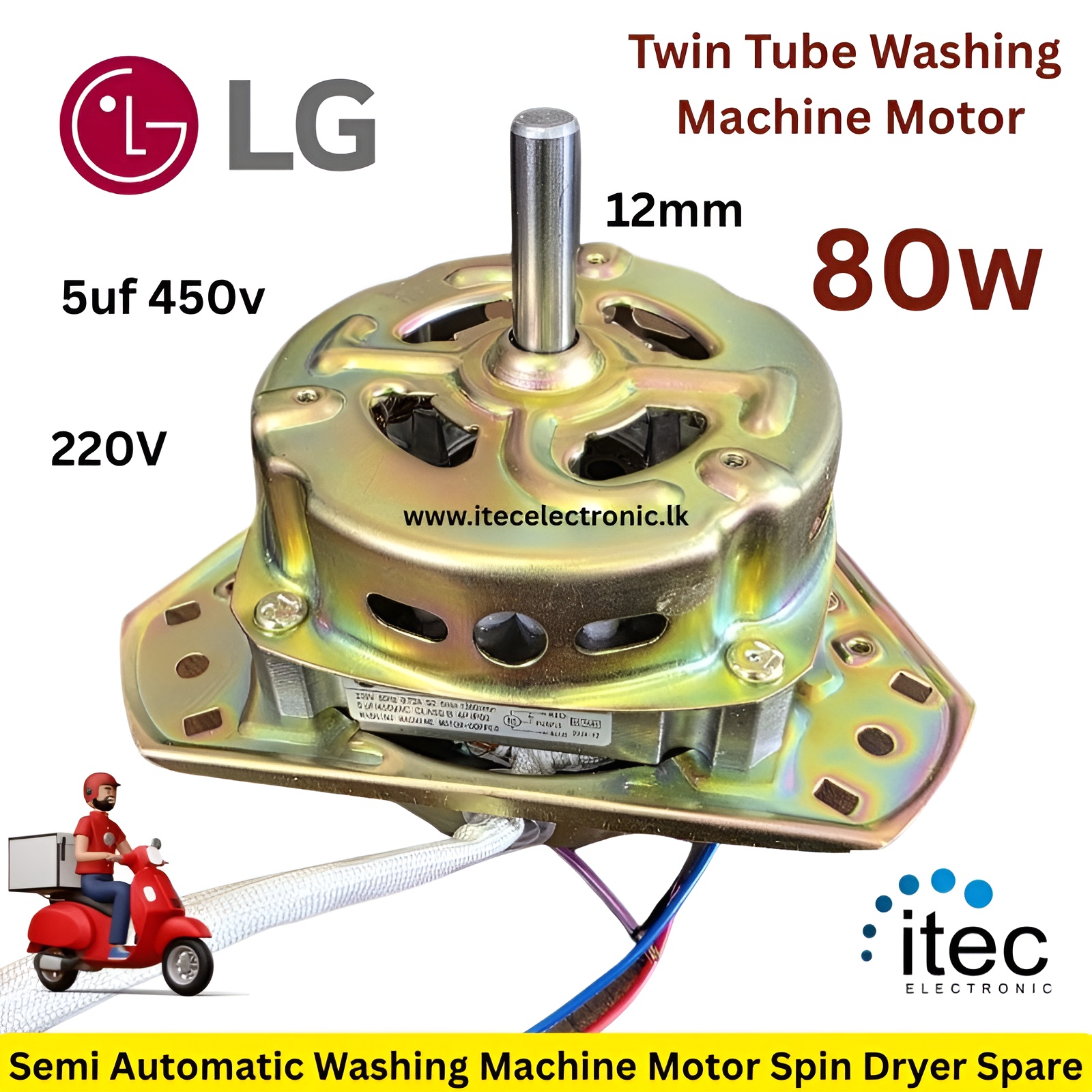 LG Spin Dry Motor Universal Wash Motor for Washing Machine 80W 220V 5UF noted 12mm axel